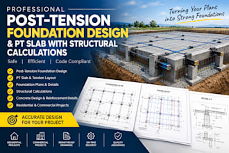 design post tension foundation and pt slab with structural calculations