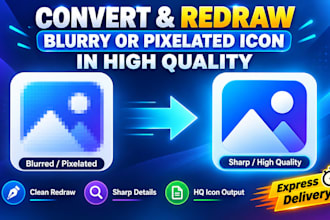 convert and redraw your blurry or pixelated icon in high quality
