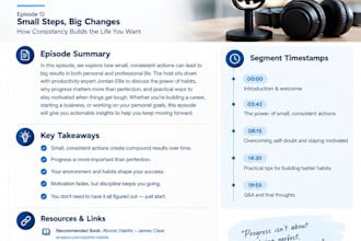 create professional podcast show notes, summaries and timestamps