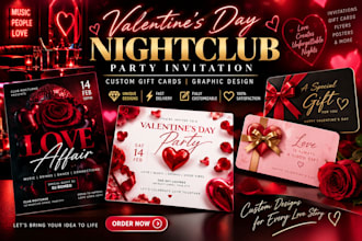 valentines day nightclub love party invitation custom gift cards graphic design