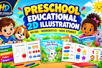 illustrate preschool workbooks, educational books and children stories