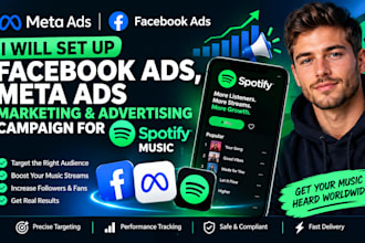 set up facebook ads, meta ads marketing advertising campaign for spotify music
