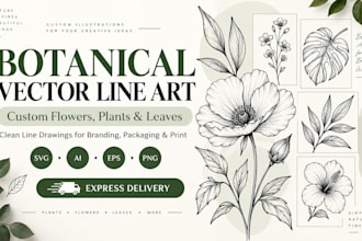 draw botanical flower plant and leaf vector line art