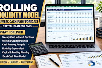 build rolling liquidity model, 13 week cash flow forecast, capital plan for smes