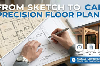 redraw floor plan from sketch to cad architectural blueprint