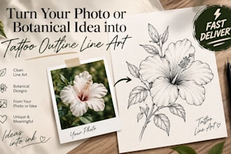 turn your photo or botanical idea into tattoo outline line art