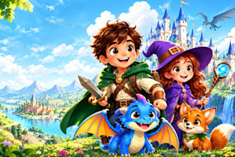 illustrate whimsical fantasy character and scene for your story