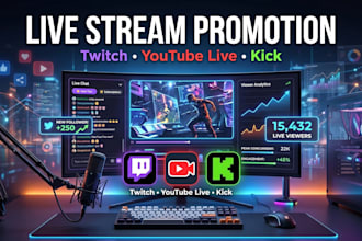 increase your youtube live stream viewers, twitch, kick with organic promotion