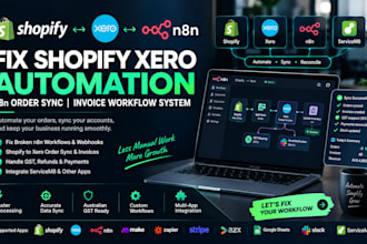 fix build shopify n8n servicem8 xero tradify automation order sync workflow ads