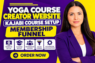 build yoga course creator website, kajabi course setup, membership funnel