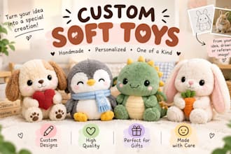 make a custom handmade plushie, stuffed animal or soft toy