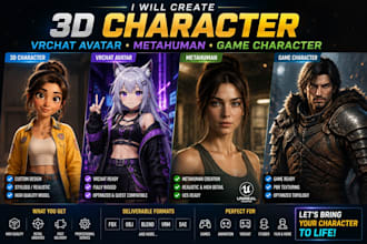 create 3d character vrchat avatar metahuman and game character