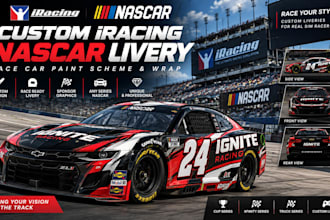 design custom iracing nascar livery, race car paint scheme and wrap