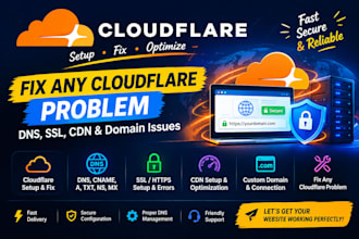 fix any cloudflare problem,dns,SSL,CDN and domain issues