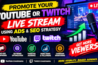 promote your youtube or twitch live stream using ads and