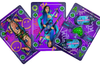 custom card game design board game illustration 54 poker card deck card box