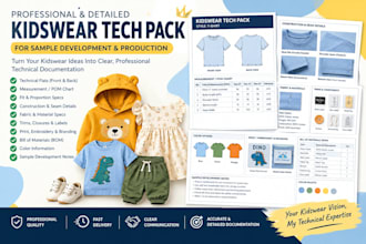 create a kidswear tech pack for sample development and production