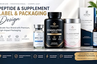 design peptide sarms supplement, vial, spray cosmetic label and packaging design