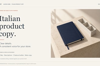 write italian product descriptions for home and desk accessories