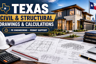 do civil and structural drawings, calculation for texas permit and pe engineer
