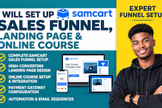 set up samcart sales funnel, landing page, online course