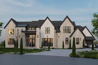 renovate property, luxury home exterior rendering, real estate 3d visualization