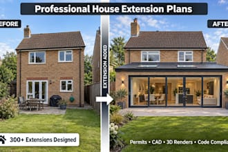 design house extension plans, rear addition, side return, room blueprint revit