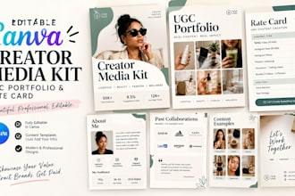 design an editable canva creator media kit, ugc portfolio and rate card
