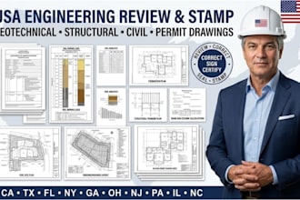 review, correct and stamp USA geotechnical structural civil engineer and permit