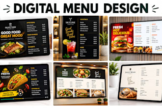 design digital menu, bar men, tv screen menu, animated menu, board or cafe menu