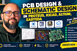 design pcb schematics board, pcb layout in proteus, kicad, altium, easyeda