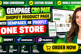 build gempage cro page, shopify product page with gempages or pagefly, one store