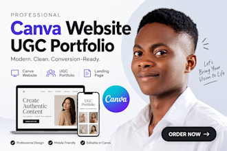 design canva website ugc portfolio website canva landing page ugc website