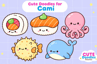 draw cute kawaii doodles stickers illustration design for your