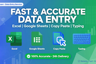 do fast data entry, excel data cleanup and google sheets work