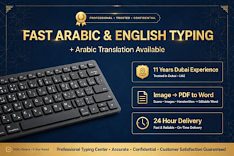 do fast arabic typing and english typing and translation