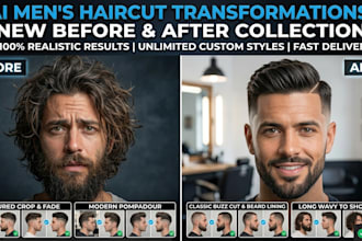 create realistic ai men haircut before after photo collection for salon