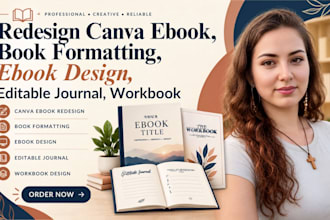 redesign canva ebook, book formatting, ebook design, editable journal, workbook