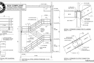 draft ada compliant metal stair and railing shop drawings in autocad