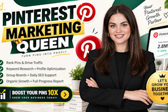 be your pinterest marketing manager and SEO queen expert to grow your traffic