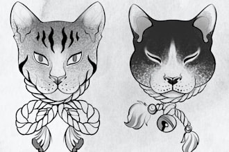 draw custom pet portrait in black tattoo style