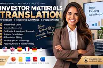 translate investor materials pitch content executive summaries presentations