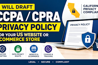 draft ccpa cpra privacy policy for your US website or ecommerce store