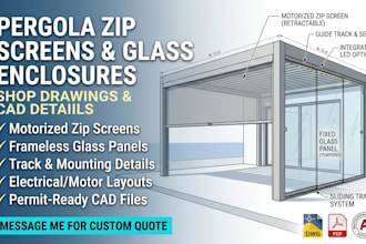draft shop drawings for pergola zip screens and glass enclosures