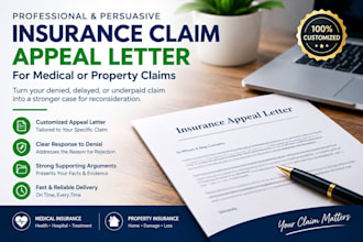 write a strong insurance claim denial appeal letter for medical or property