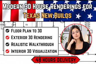 create modern 3d house rendering for texas new build homes