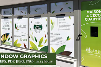 design storefront window wall graphics, vinyl decal, shopfront signage design