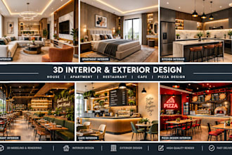 do 3d interior for house apartment restaurant cafe pizza design interior render