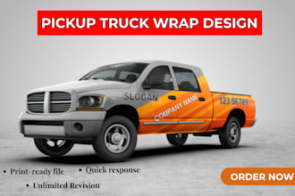 design pickup truck wrap, and trailer graphics for commercial branding in 24hour
