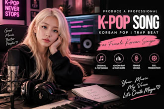 produce a professional kpop song korean pop trap beat as female korean vocalists